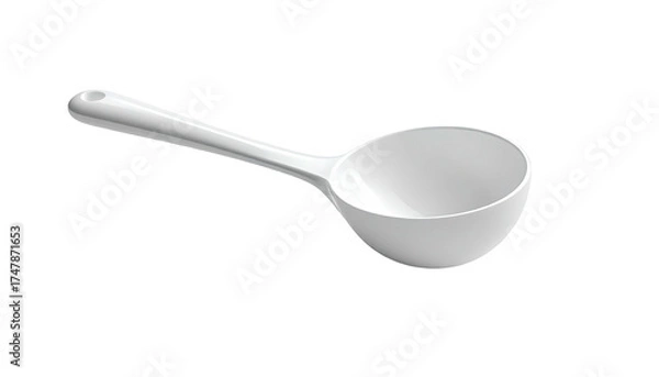 Fototapeta A white plastic scoop against a dark background, its rounded bowl facing forward