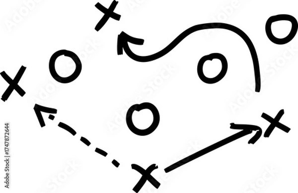 Fototapeta Sport Playbook doodle with ink-style flow markers. Informal guide for training sports or quick strategy attack sessions.