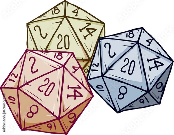 Fototapeta D20 dice, 20 sided board game art. Strategy wargame sticker