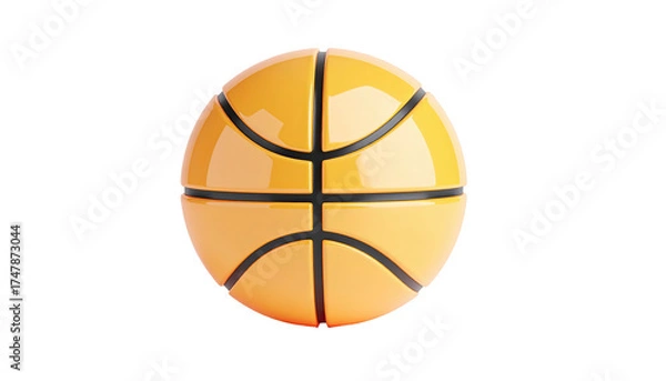 Fototapeta Glossy, orange sphere with black lines. Isolated on a black background. 3D rendering