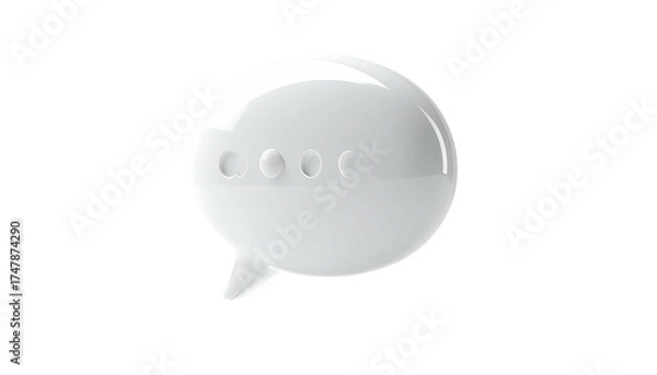 Fototapeta 3D rendering of a glossy white speech bubble with ellipses