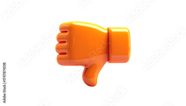 Obraz Shiny orange 3D thumbs-down emoji on a pitch black background