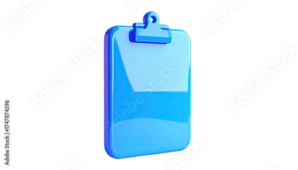 Fototapeta A shiny, 3D rendered blue clipboard, floating against a pure black backdrop