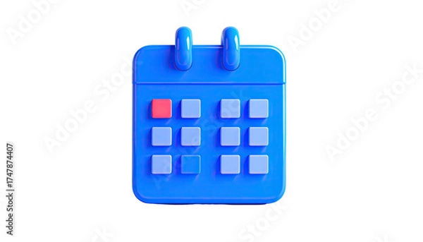 Fototapeta A 3D rendering of a bright blue calendar with a highlighted date