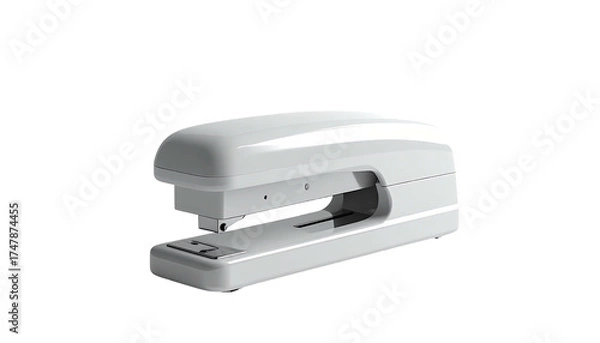 Fototapeta White stapler, side view, casting shadows, isolated on a black background