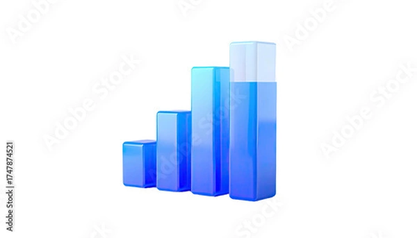 Fototapeta 3D rendered blue bars, ascending in size, with a shiny gradient, on black background