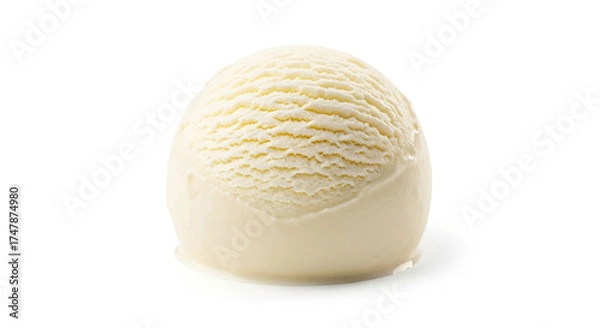 Fototapeta A creamy vanilla ice cream scoop isolated on white background, highlighting its smooth texture and inviting form, ideal for summer desserts and culinary presentations