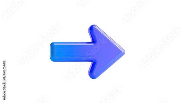 Fototapeta 3D-rendered, glossy, gradient blue arrow pointing right on a black backdrop