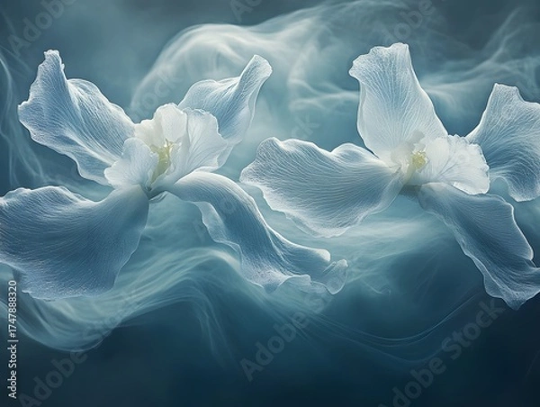 Obraz Ethereal White Flowers in Teal Smoke Artistic Image