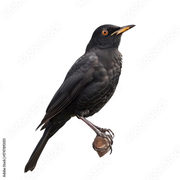 Obraz Elegant blackbird perched gracefully on a branch against a stark