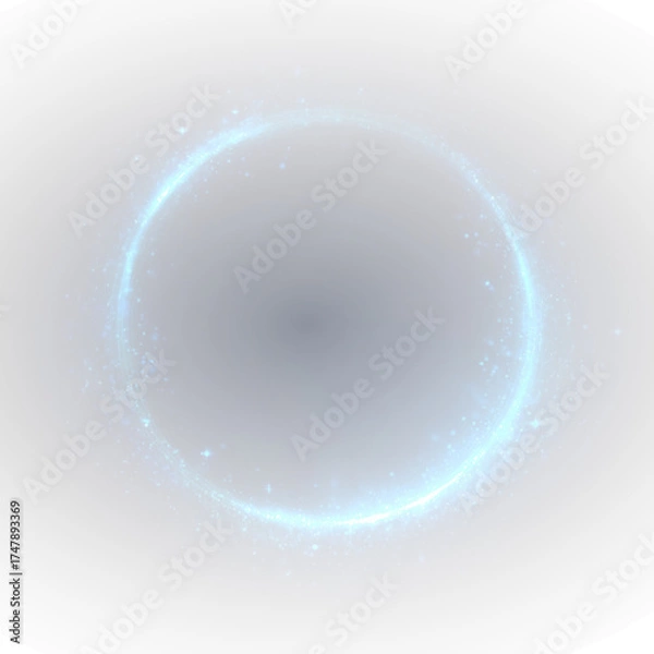 Fototapeta Futuristic neon swirl PNG with glowing blue ring, sparkling light, and abstract energy effects, perfect for vector illustration, digital technology projects, and fantasy backgrounds