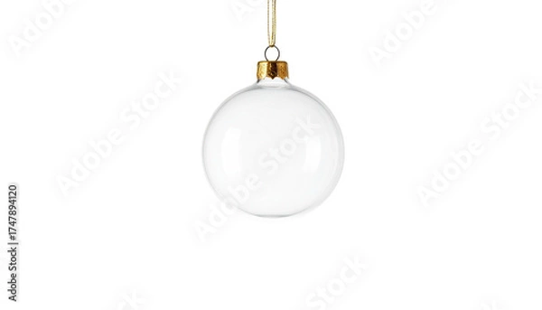 Fototapeta A plain white Christmas ornament, hanging by a golden loop against black