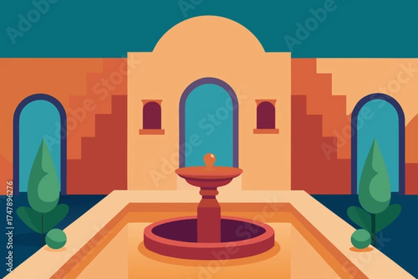 Fototapeta Courtyard with fountain and architectural elements