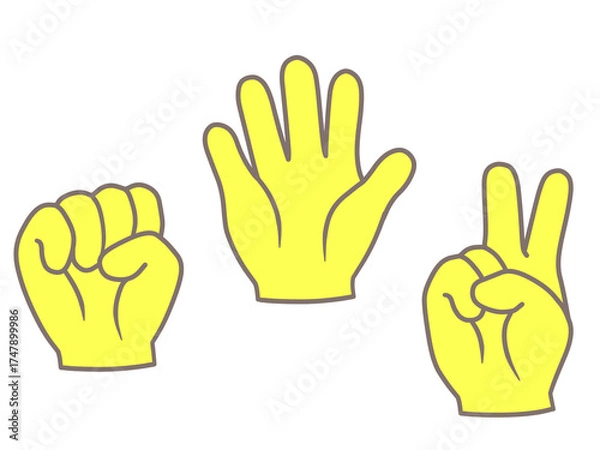 Fototapeta じゃんけん　グーチョキパーの手イラスト　黄