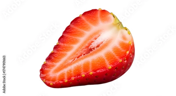 Fototapeta Strawberry slice close up fresh fruit red berry delicious healthy eating isolated black background macro shot on transparent background