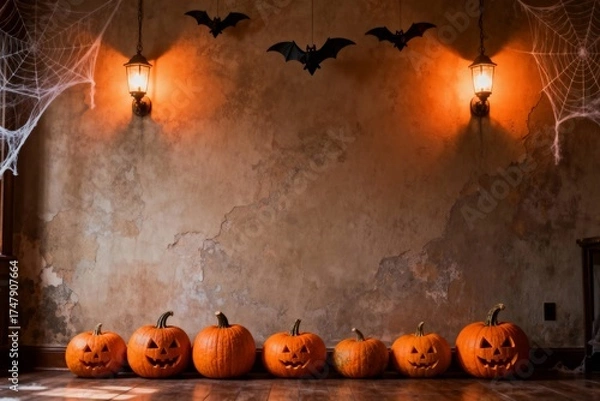 Obraz Halloween Wall Decor with Bats and Pumpkins