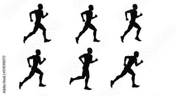 Fototapeta Silhouettes of running people in various stages of motion depicted