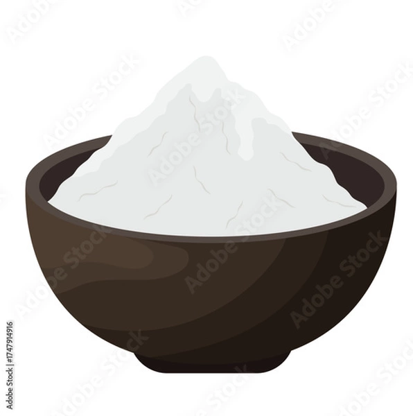Obraz White Starch Powder in Bowl Illustration Isolated on White Background