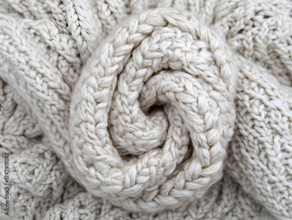 Fototapeta Cream Knitted Wool Texture Close Up Spiral Pattern