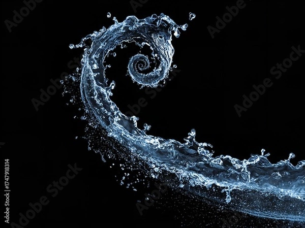 Obraz Dynamic water spiral against black backdrop evokes fluidity and movement with elegant visual design.