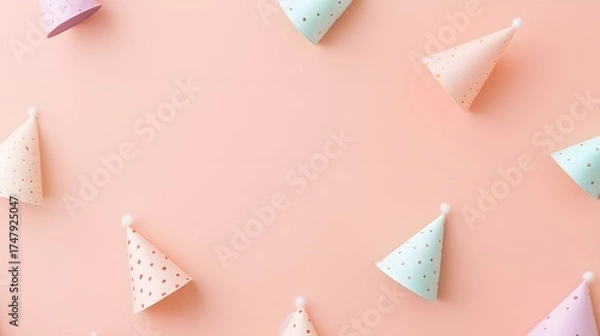 Obraz Pastel party hats with confetti pattern on pastel color background minimal style