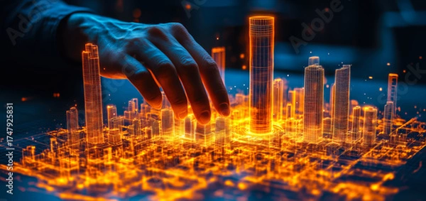 Fototapeta An architect brings architectural designs to life with 3D holographic construction models. Generative AI.