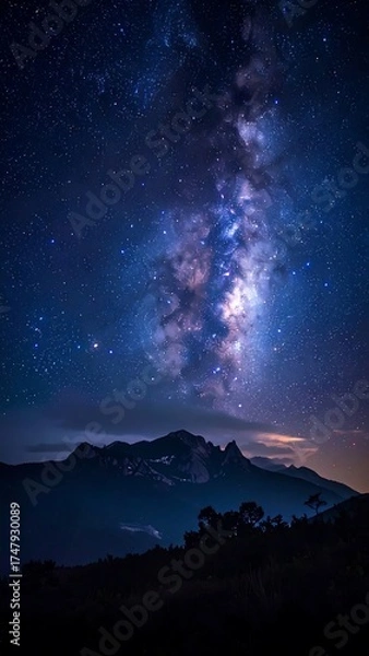 Obraz Milky Way over a mountain range at night