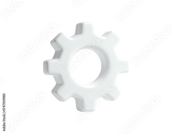 Fototapeta Rendered white gear icon, 3D style, on a transparent black background