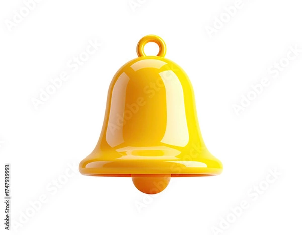 Fototapeta Shiny yellow bell icon with a loop, rendered in 3D, floating on a black background