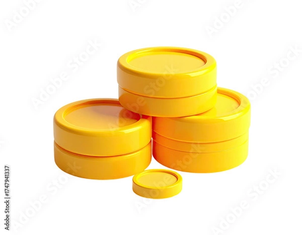 Fototapeta 3D render of several golden coins stacked in a playful and inviting arrangement