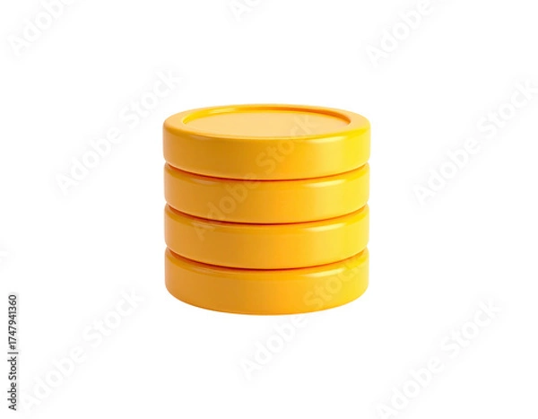 Fototapeta Stack of bright, yellow, circular coins on a transparent, black background