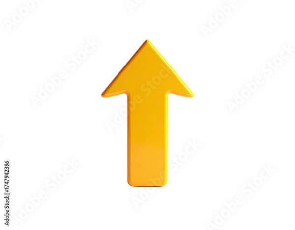 Fototapeta 3D golden arrow pointing upwards against a solid black background