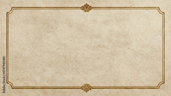 Fototapeta A simple golden frame is on a textured beige surface with decorative elements at the corners.