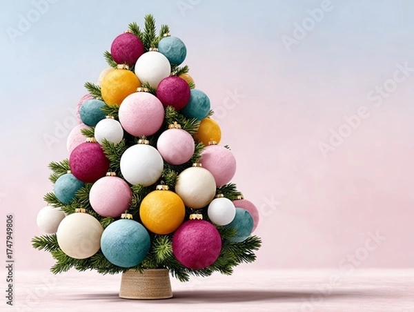 Fototapeta A beautifully decorated Christmas tree adorned with colorful ornaments, showcasing festive cheer and holiday spirit.