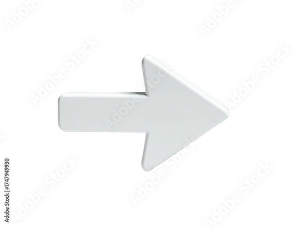 Obraz 3D rendered white arrow pointing right on a transparent or black background