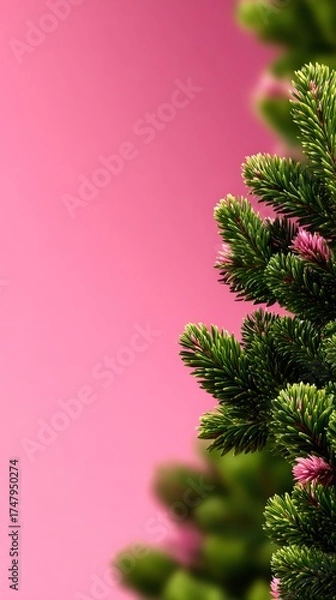 Fototapeta A close-up view of vibrant green foliage against a soft pink background, showcasing nature's beauty and tranquility.