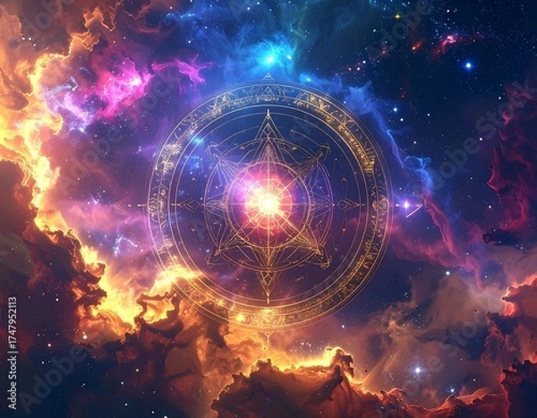 Fototapeta Cosmic symbol in a vibrant nebula
