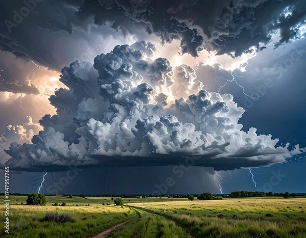 Obraz Dramatic storm cloud over a grassy plain