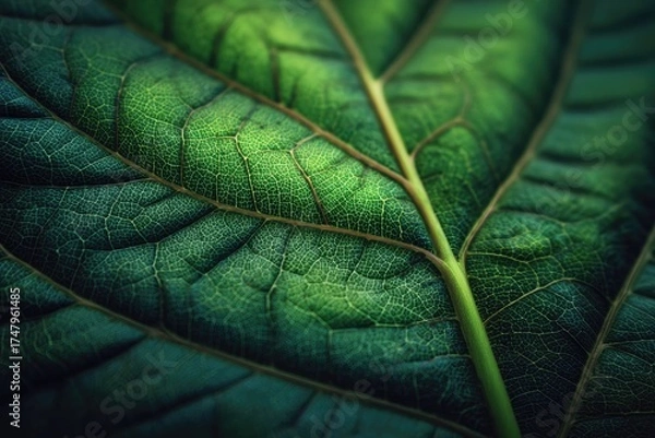 Fototapeta Close-up of a vibrant green leaf's intricate veins (1)