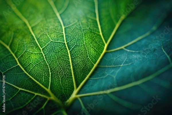 Fototapeta Close-up of a vibrant green leaf's intricate vein structure