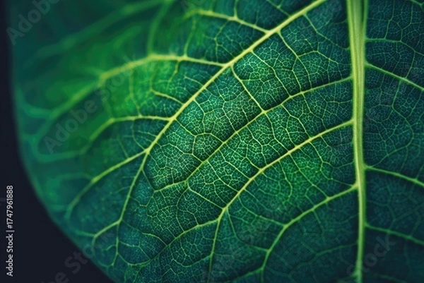 Fototapeta Close-up of a vibrant green leaf, intricate veins