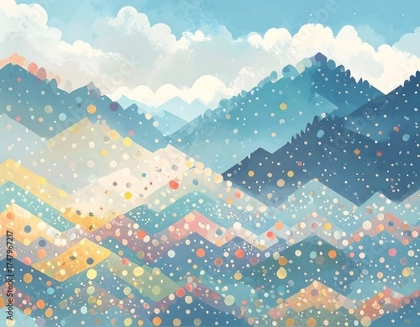 Obraz Pastel mountain range scene, dotted with snow