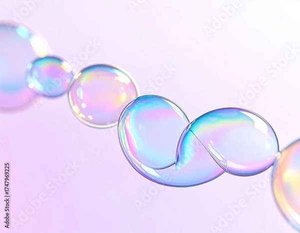 Fototapeta Bubbles chain, iridescent surface, soft focus, pastel backdrop