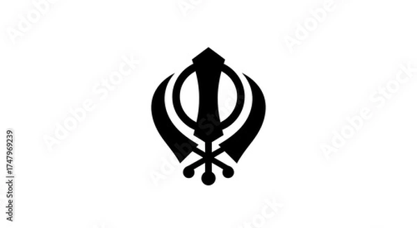Fototapeta ​A Happy Guru Nanak Jayanti Banner With A Minimalist Black And White Khanda Icon And Symbol
