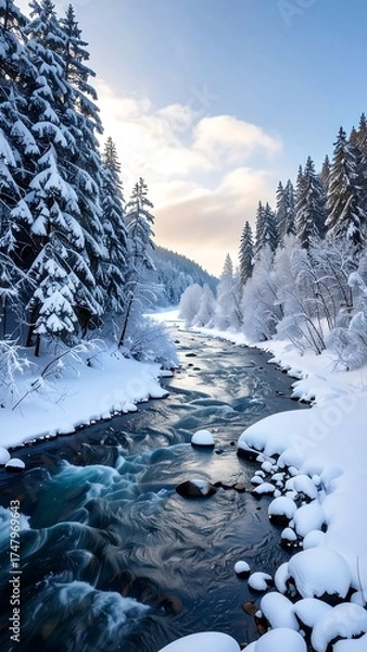 Obraz Winter wonderland river scene