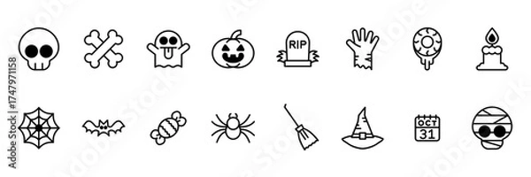 Fototapeta Halloween icon set. with style lines. Vector Illustrations.