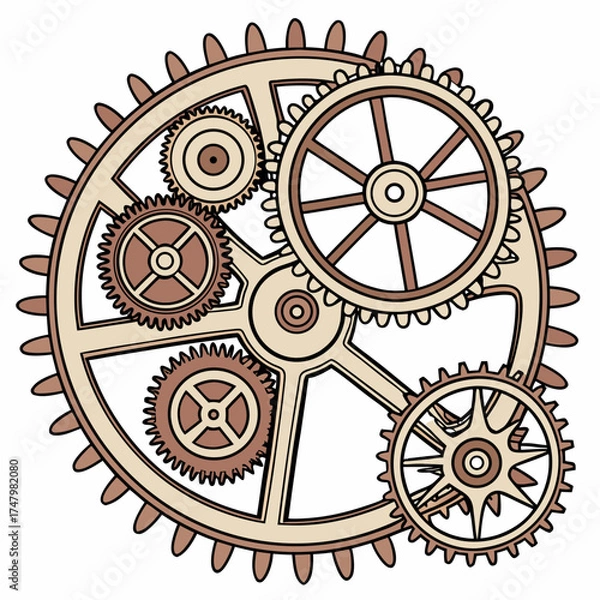 Obraz clockwork mechanisms, metallic textures, brass, copper, and aged