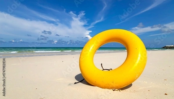 Obraz Bright yellow life ring on a pristine beach