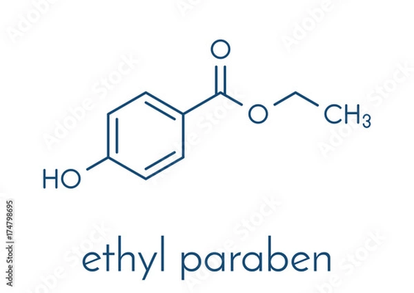 Fototapeta Ethyl paraben (ethyl para-hydroxybenzoate) preservative molecule. Skeletal formula.