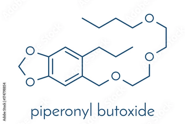 Fototapeta Piperonyl butoxide (PBO) pesticide synergist molecule. Increases potency of insecticides by inhibiting breakdown by cytochrome P450. Skeletal formula.